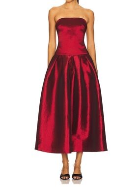 REVOLVE Strapless Burgundy Satin Midi Gown